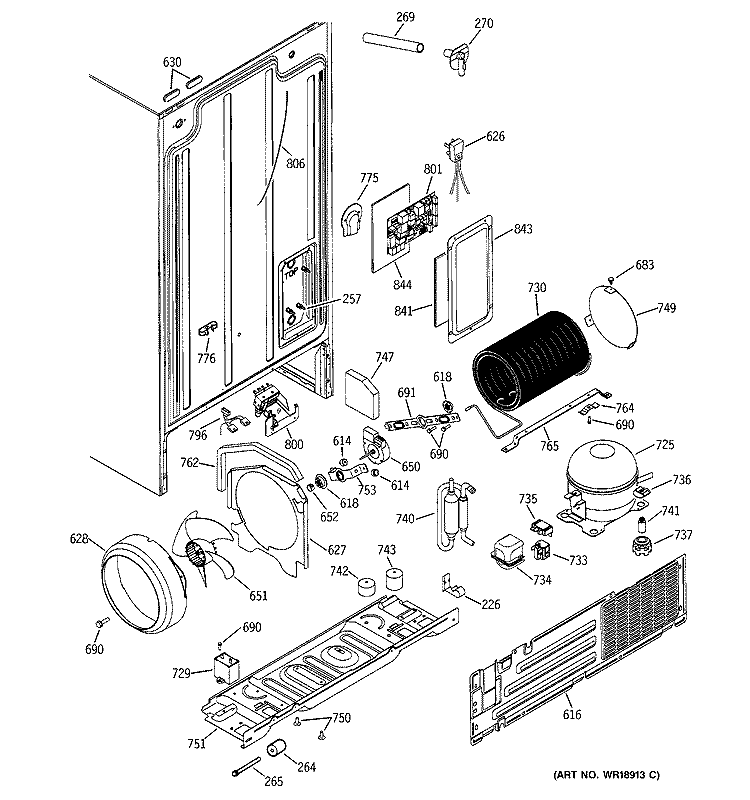 SEALED SYSTEM & MOTHER BOARD Diagram and Parts List for HSS22IFMBCC  Hotpoint Refrigerator