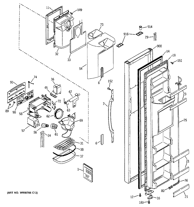 FREEZER DOOR Diagram and Parts List for HSS22IFMBCC  Hotpoint Refrigerator