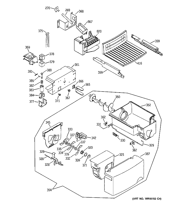 ICE MAKER & DISPENSER Diagram and Parts List for HSS22IFMBCC  Hotpoint Refrigerator
