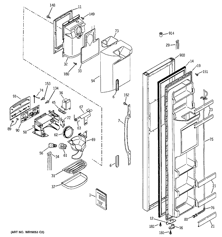 FREEZER DOOR Diagram and Parts List for HSS22IFMCWW  Hotpoint Refrigerator