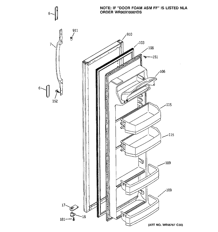 FRESH FOOD DOOR Diagram and Parts List for HSS22IFMCWW  Hotpoint Refrigerator