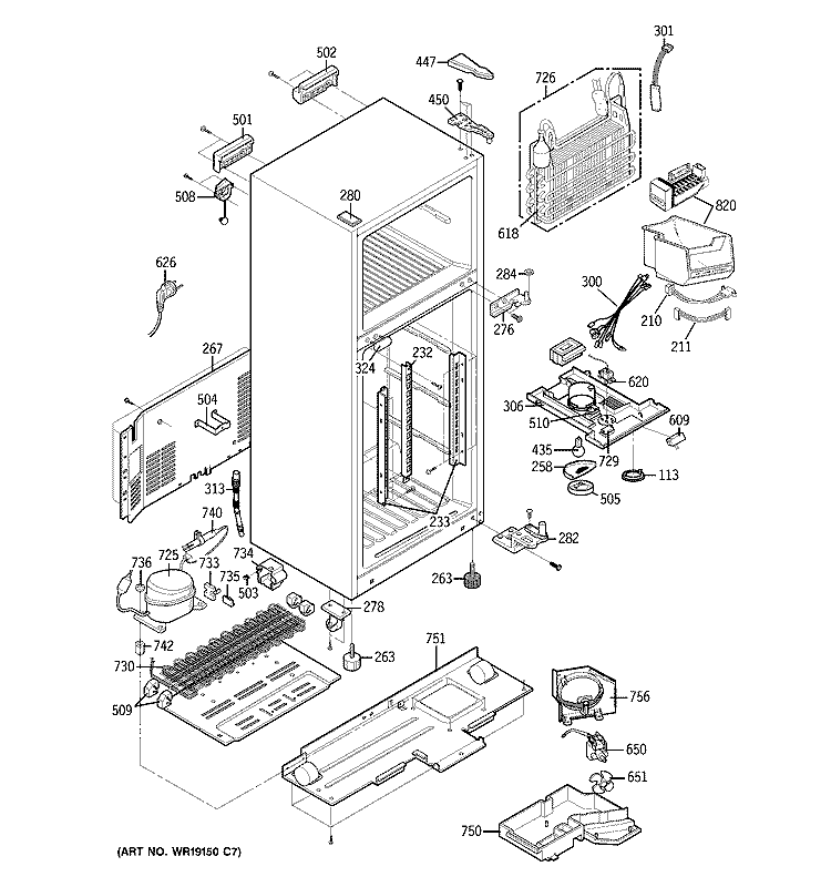 CABINET Diagram and Parts List for HTS20GBNAWW  Hotpoint Refrigerator