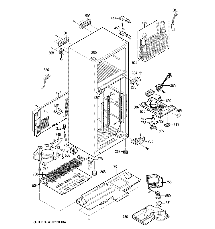 CABINET Diagram and Parts List for HTS18GBNACC  Hotpoint Refrigerator