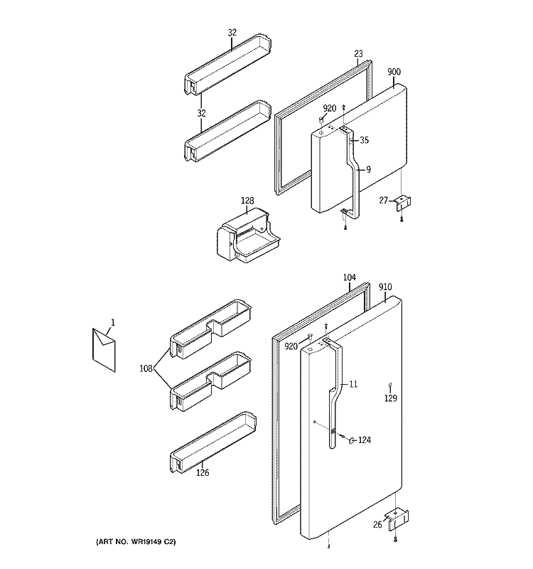 DOORS Diagram and Parts List for HTS18GCNACC  Hotpoint Refrigerator