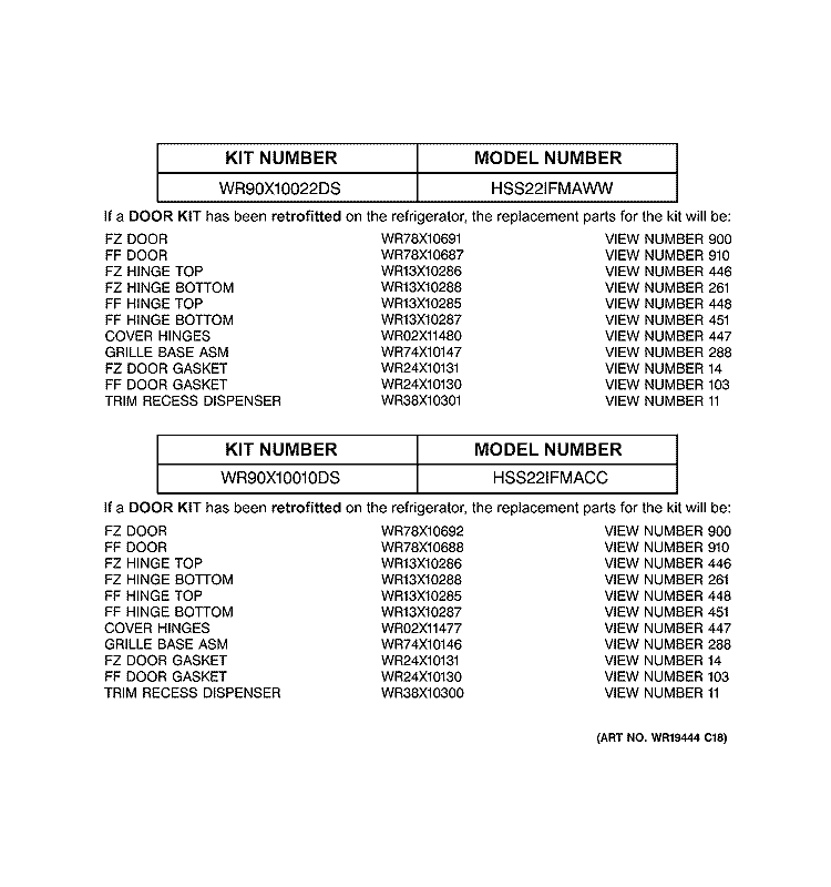 REPLACEMENT PARTS LIST Diagram and Parts List for HSS22IFMACC  Hotpoint Refrigerator