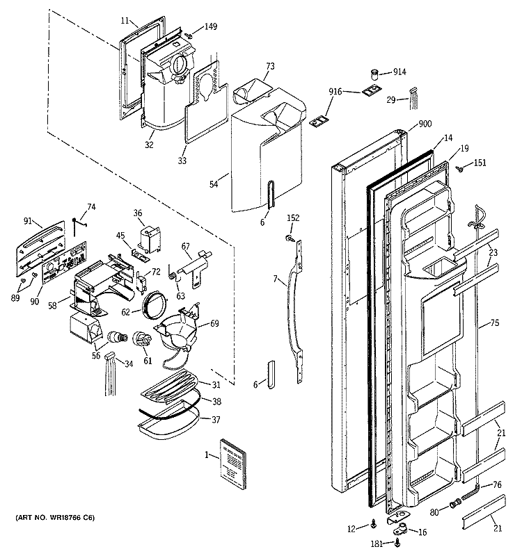 FREEZER DOOR Diagram and Parts List for HSS22IFMACC  Hotpoint Refrigerator