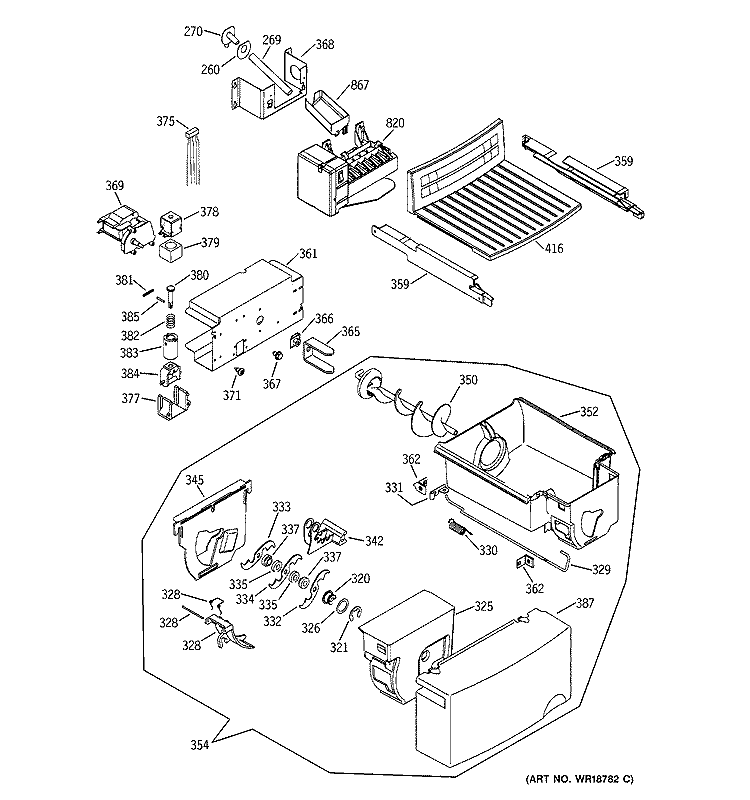 ICE MAKER & DISPENSER Diagram and Parts List for HSS22IFMACC  Hotpoint Refrigerator