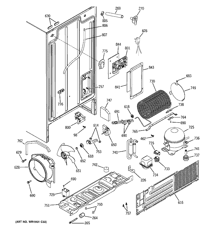 SEALED SYSTEM & MOTHER BOARD Diagram and Parts List for HSS22IFMDCC  Hotpoint Refrigerator