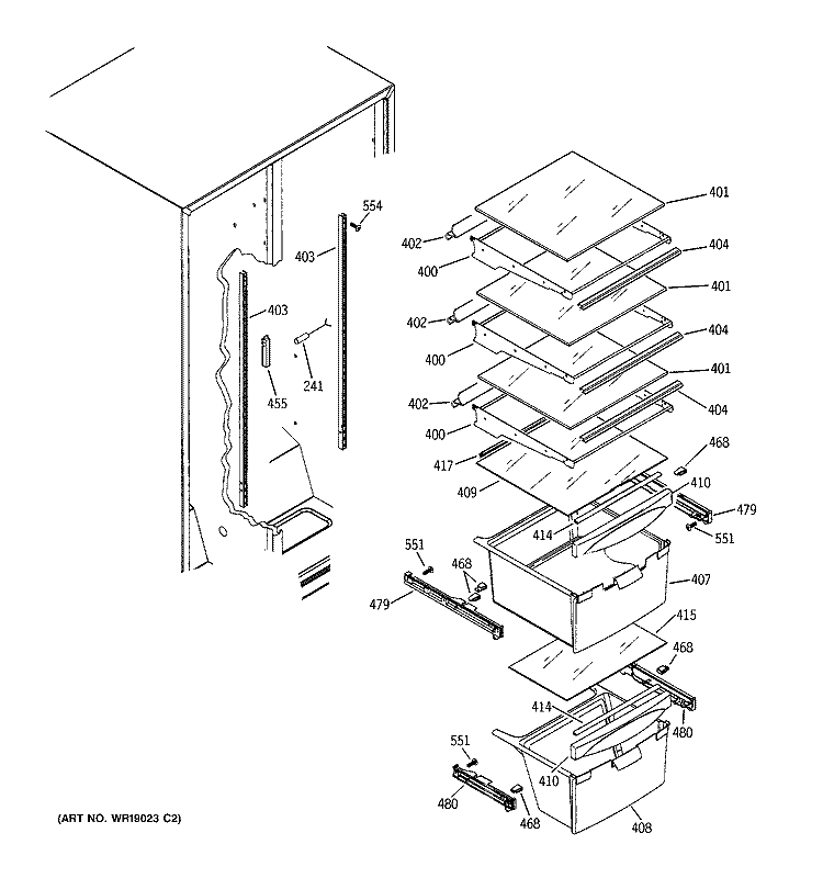 FRESH FOOD SHELVES Diagram and Parts List for HSS22IFMDCC  Hotpoint Refrigerator