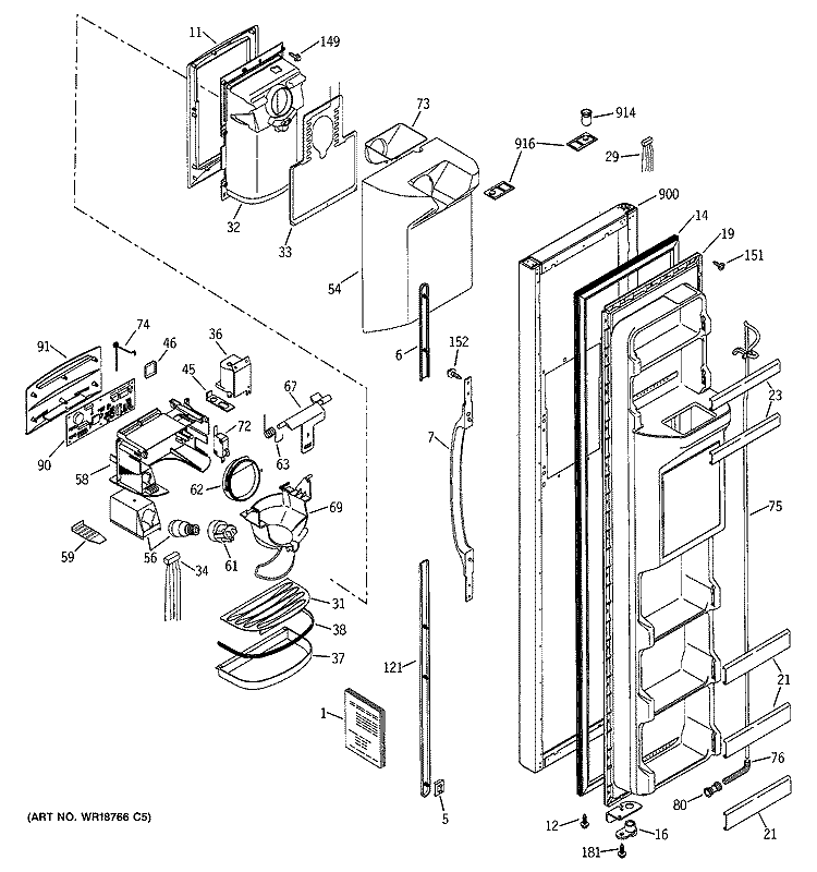 FREEZER DOOR Diagram and Parts List for GSG25IEMAFWW  General Electric Refrigerator
