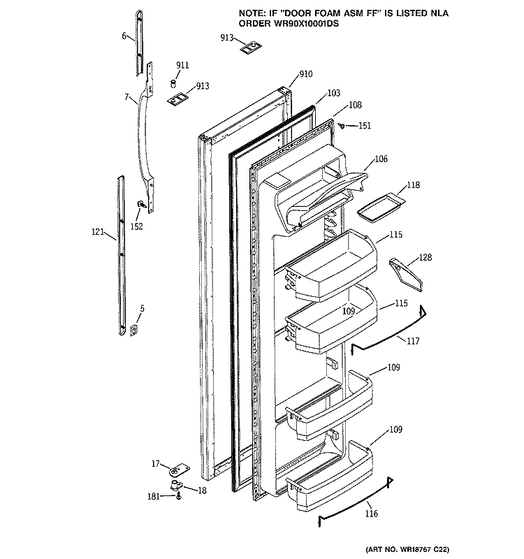 FRESH FOOD DOOR Diagram and Parts List for GSG25IEMAFWW  General Electric Refrigerator