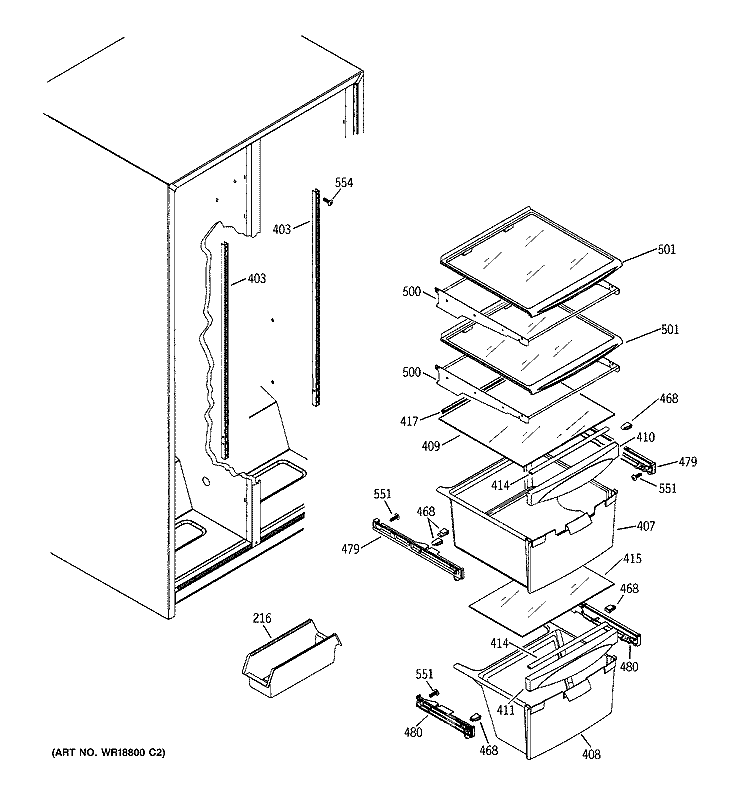 FRESH FOOD SHELVES Diagram and Parts List for GSG25IEMAFWW  General Electric Refrigerator