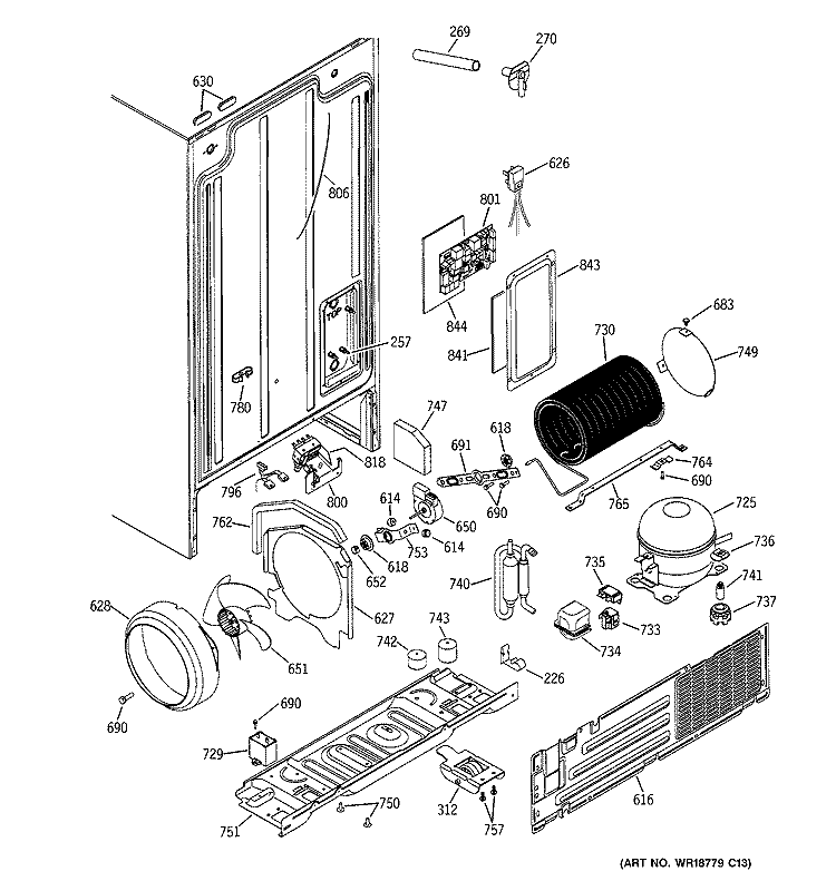 SEALED SYSTEM & MOTHER BOARD Diagram and Parts List for GSG25IEMBFWW  General Electric Refrigerator