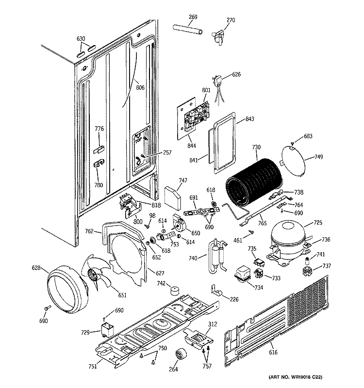 SEALED SYSTEM & MOTHER BOARD Diagram and Parts List for GSG25IEMCFWW  General Electric Refrigerator