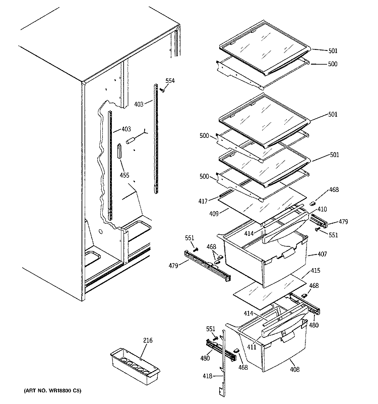 FRESH FOOD SHELVES Diagram and Parts List for GSG25IEMDFWW  General Electric Refrigerator