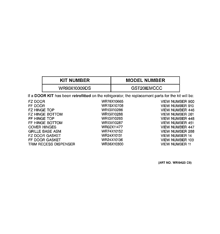 REPLACEMENT PARTS LIST Diagram and Parts List for GST20IEMCCC  General Electric Refrigerator