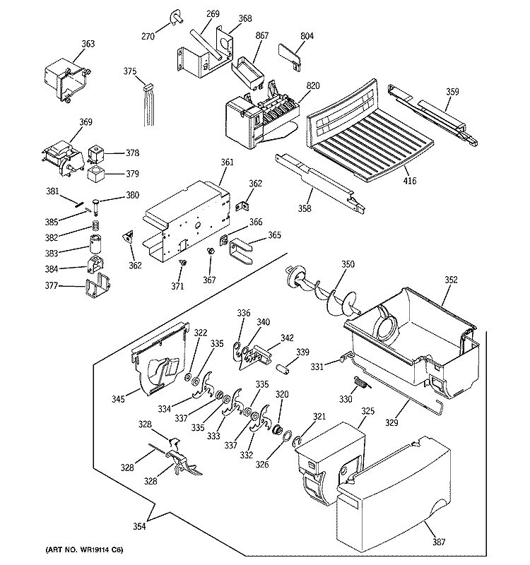 ICE MAKER & DISPENSER Diagram and Parts List for GST20IEMCCC  General Electric Refrigerator