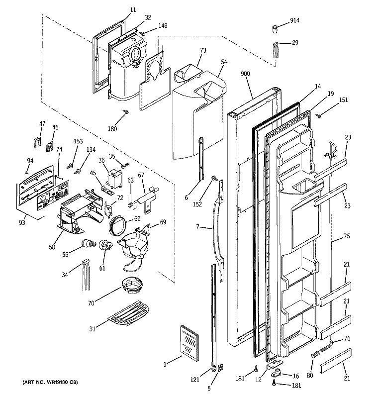 FREEZER DOOR Diagram and Parts List for PSA25MIMDFBB  General Electric Refrigerator