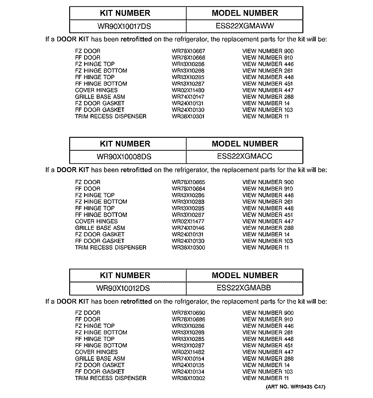 REPLACEMENT PARTS LIST Diagram and Parts List for ESS22XGMABB  General Electric Refrigerator