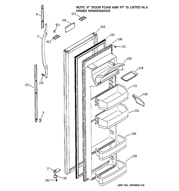 FRESH FOOD DOOR Diagram and Parts List for ESS22XGMBWW  General Electric Refrigerator