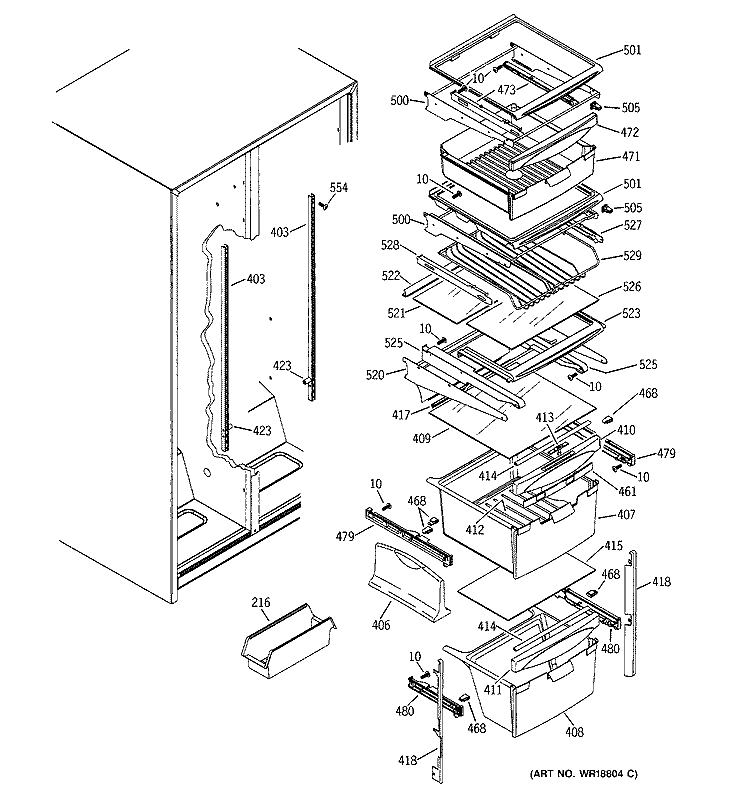 FRESH FOOD SHELVES Diagram and Parts List for ESS22XGMBWW  General Electric Refrigerator