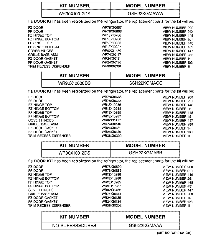 REPLACEMENT PARTS LIST Diagram and Parts List for GSH22KGMAAA  General Electric Refrigerator