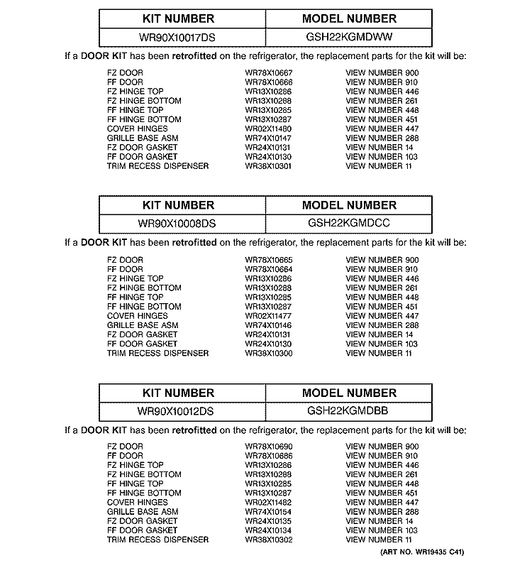 REPLACEMENT PARTS LIST Diagram and Parts List for GSH22KGMDBB  General Electric Refrigerator