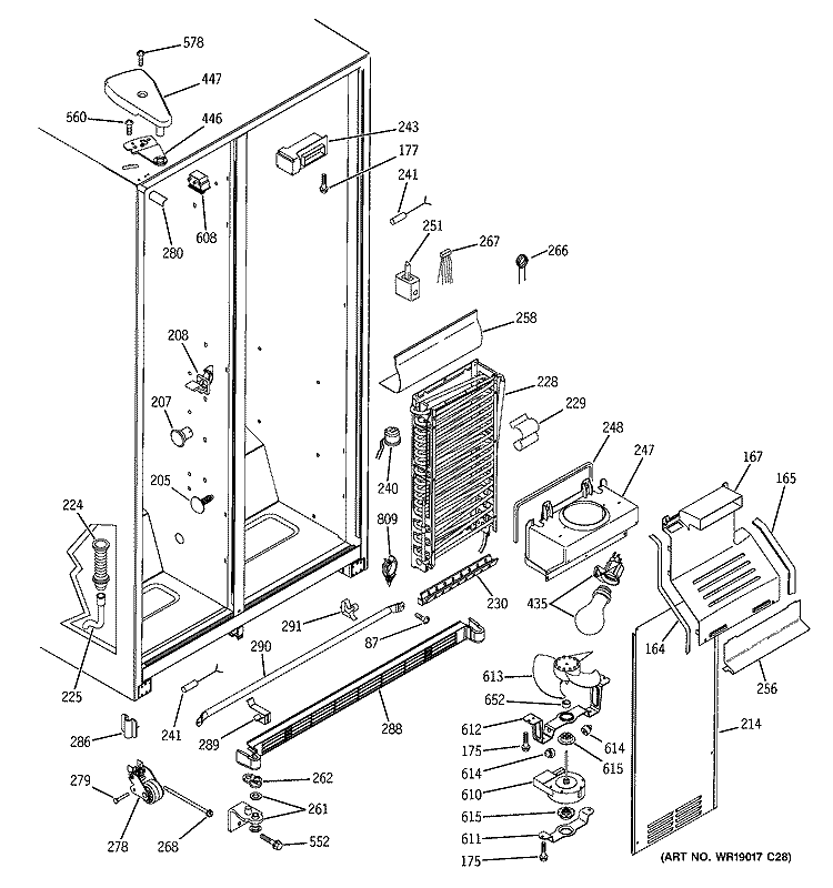 FREEZER SECTION Diagram and Parts List for GSH22KGMDBB  General Electric Refrigerator