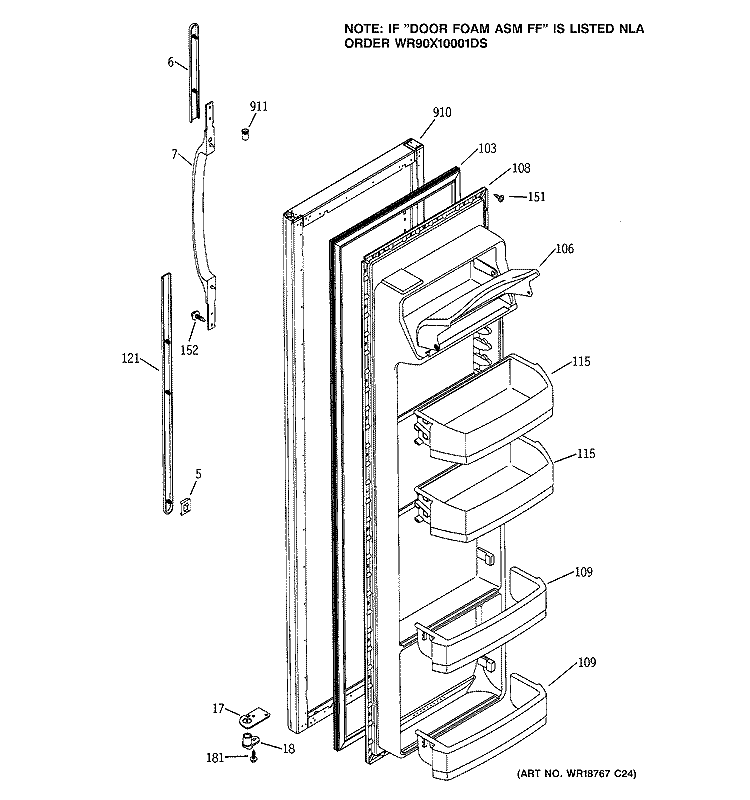 FRESH FOOD DOOR Diagram and Parts List for GSS22JEMCBB  General Electric Refrigerator