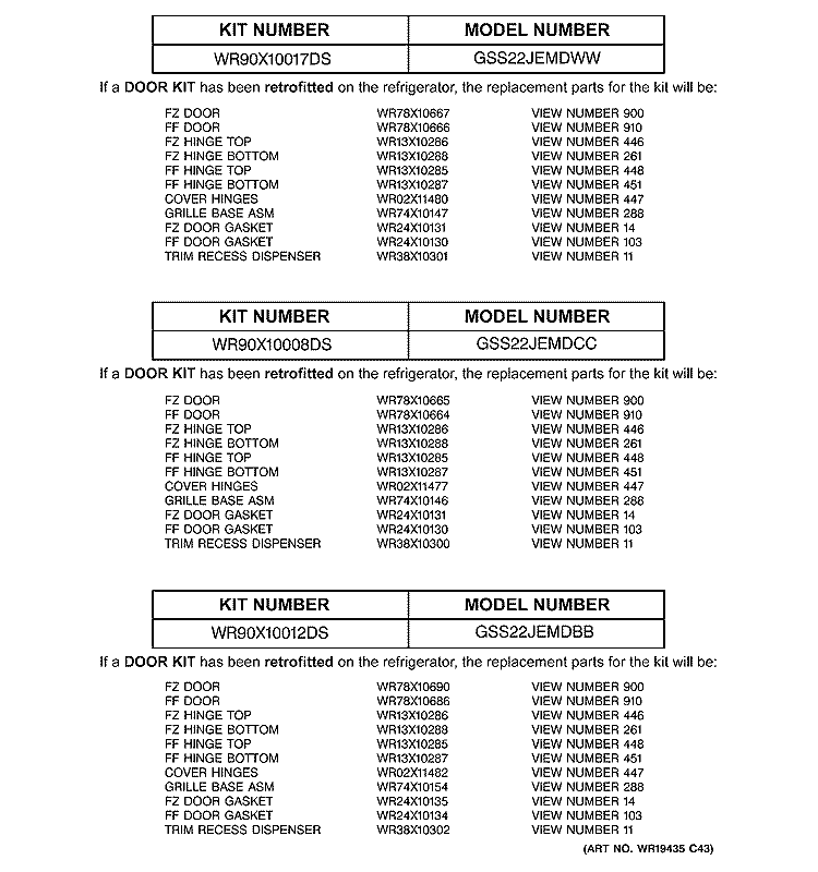 REPLACEMENT PARTS LIST Diagram and Parts List for GSS22JEMDCC  General Electric Refrigerator