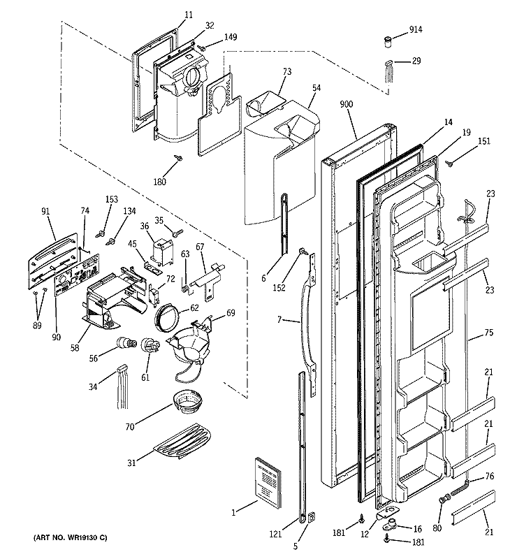 FREEZER DOOR Diagram and Parts List for GSS22JEMDCC  General Electric Refrigerator