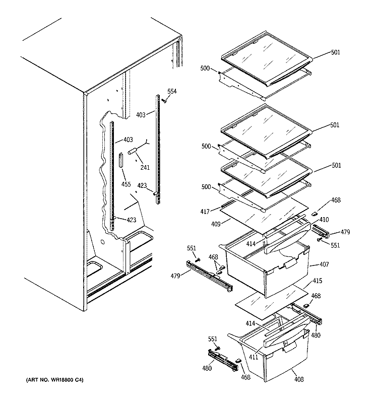 FRESH FOOD SHELVES Diagram and Parts List for GSS22JEMDCC  General Electric Refrigerator