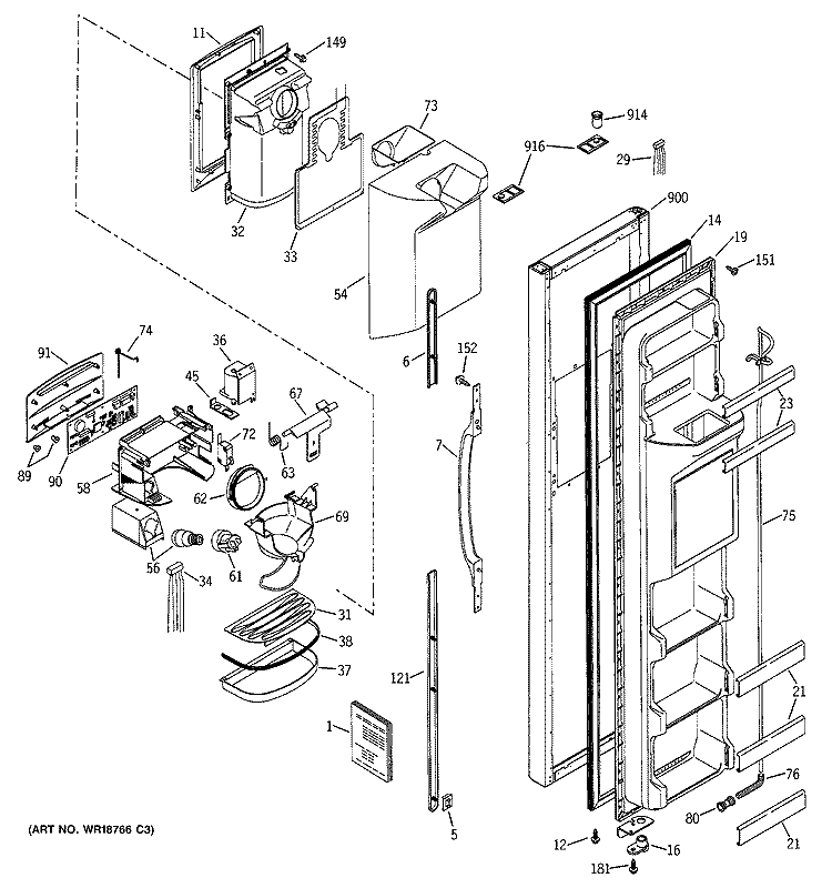 FREEZER DOOR Diagram and Parts List for GSS22QFMABB  General Electric Refrigerator