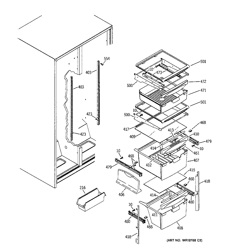 FRESH FOOD SHELVES Diagram and Parts List for GSS22QFMABB  General Electric Refrigerator