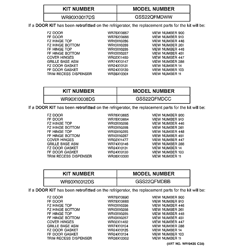 REPLACEMENT PARTS LIST Diagram and Parts List for GSS22QFMDBB  General Electric Refrigerator