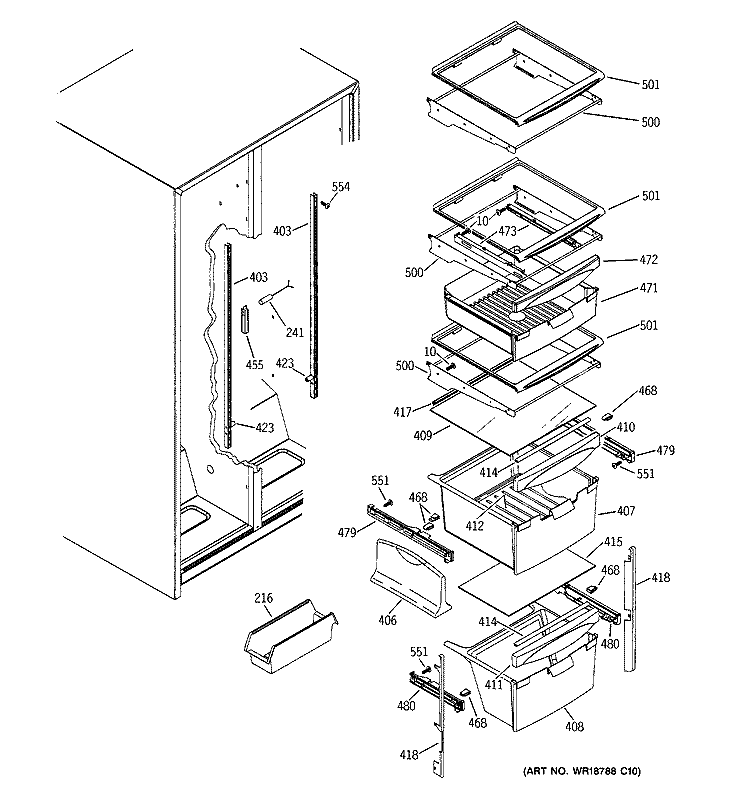 FRESH FOOD SHELVES Diagram and Parts List for GSS22UFMDWW  General Electric Refrigerator