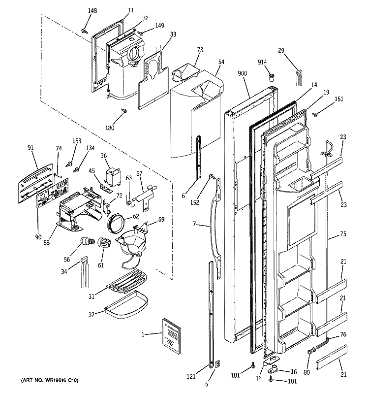 FREEZER DOOR Diagram and Parts List for GST22KGMCWW  General Electric Refrigerator