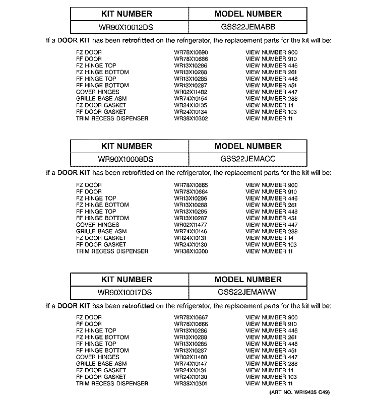 REPLACEMENT PARTS LIST Diagram and Parts List for GSS22JEMABB  General Electric Refrigerator