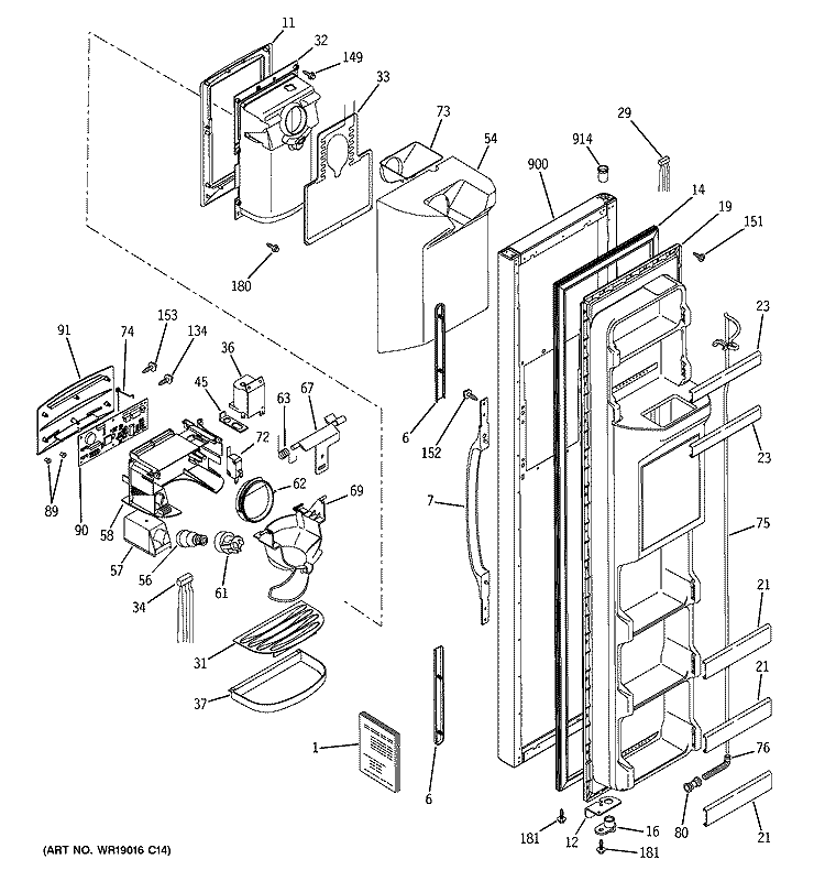 FREEZER DOOR Diagram and Parts List for GSS22JEMABB  General Electric Refrigerator