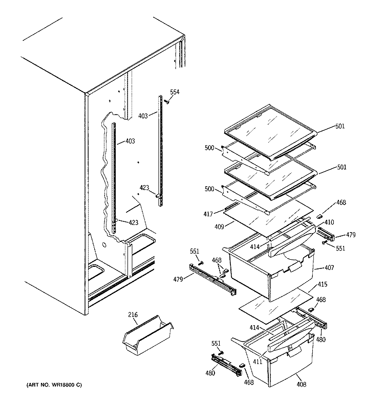 FRESH FOOD SHELVES Diagram and Parts List for GSS22JEMBBB  General Electric Refrigerator