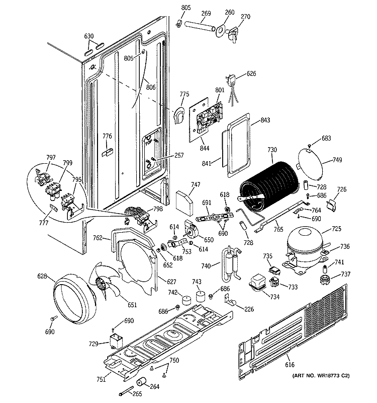 SEALED SYSTEM & MOTHER BOARD Diagram and Parts List for GSS22WGMACC  General Electric Refrigerator