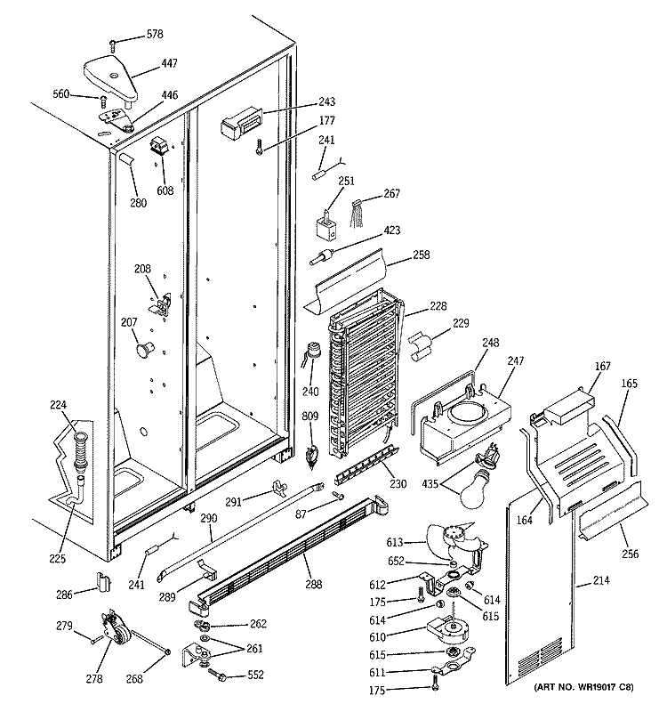 FREEZER SECTION Diagram and Parts List for GSS22WGMCCC  General Electric Refrigerator
