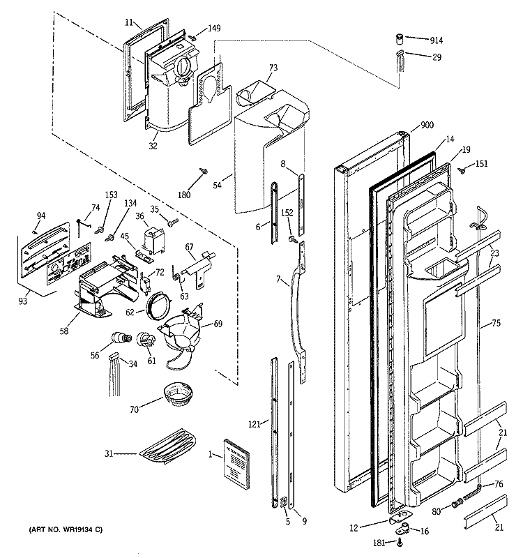FREEZER DOOR Diagram and Parts List for GSS22WGMDCC  General Electric Refrigerator
