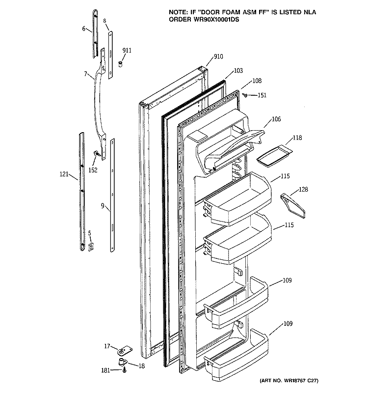 FRESH FOOD DOOR Diagram and Parts List for GSS22WGMDCC  General Electric Refrigerator