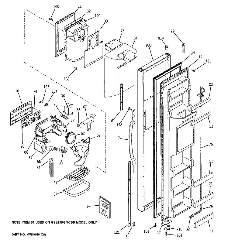 FREEZER DOOR Diagram and Parts List for GSS25KGMCCC  General Electric Refrigerator