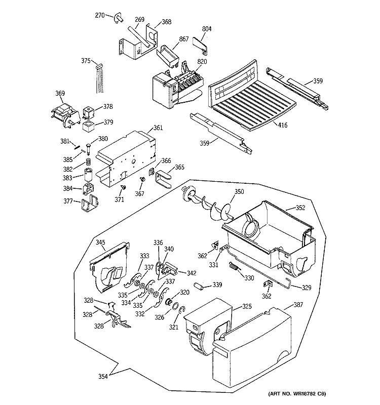 ICE MAKER & DISPENSER Diagram and Parts List for GSS25QFMCCC  General Electric Refrigerator