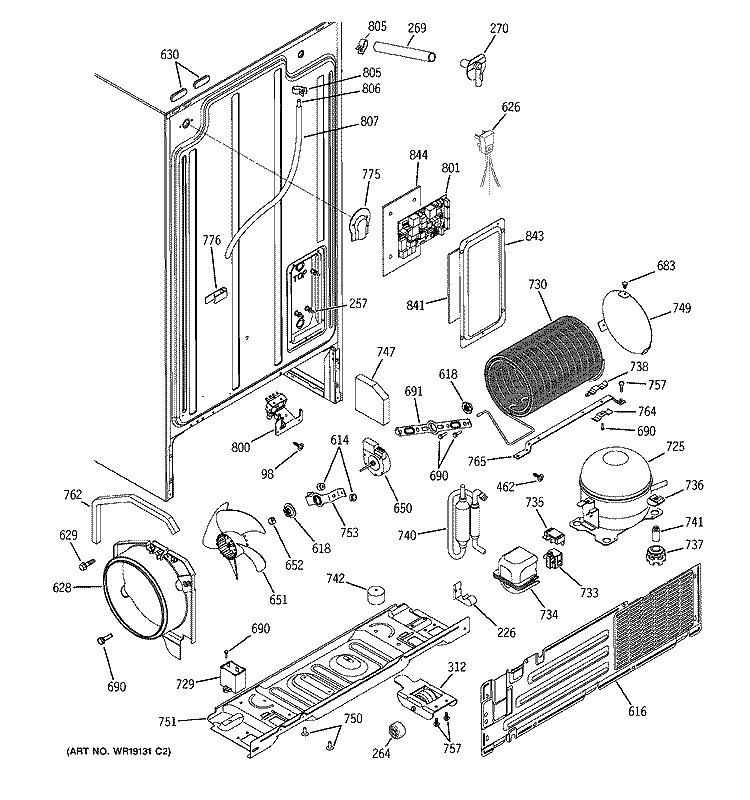 SEALED SYSTEM & MOTHER BOARD Diagram and Parts List for GSS25QFMDCC  General Electric Refrigerator