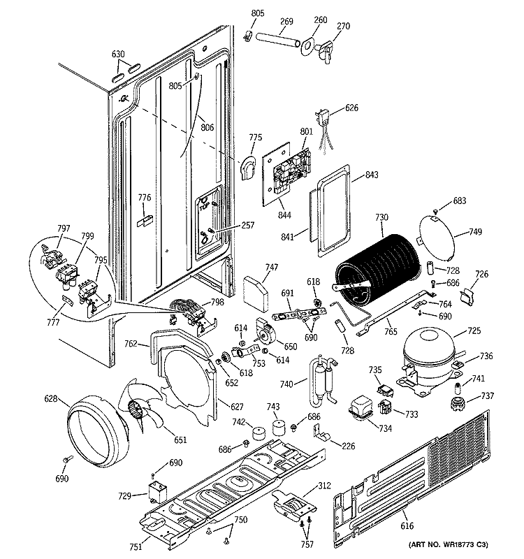 SEALED SYSTEM & MOTHER BOARD Diagram and Parts List for GSS25UFMABB  General Electric Refrigerator