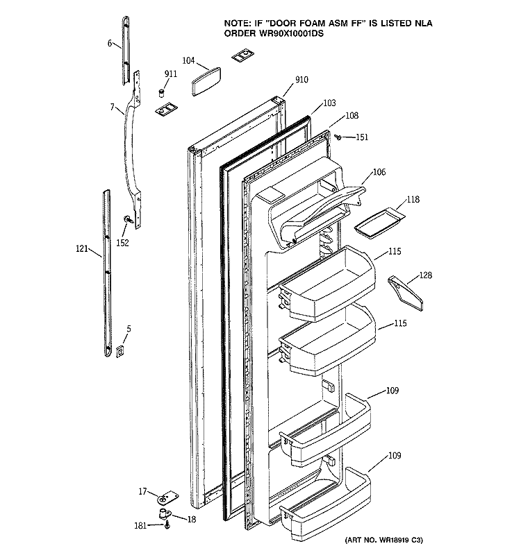 FRESH FOOD DOOR Diagram and Parts List for ESS25XGMCCC  General Electric Refrigerator