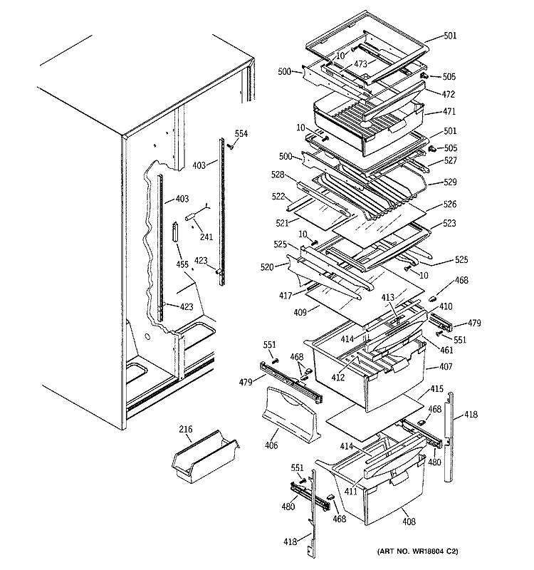 FRESH FOOD SHELVES Diagram and Parts List for ESS25XGMCCC  General Electric Refrigerator